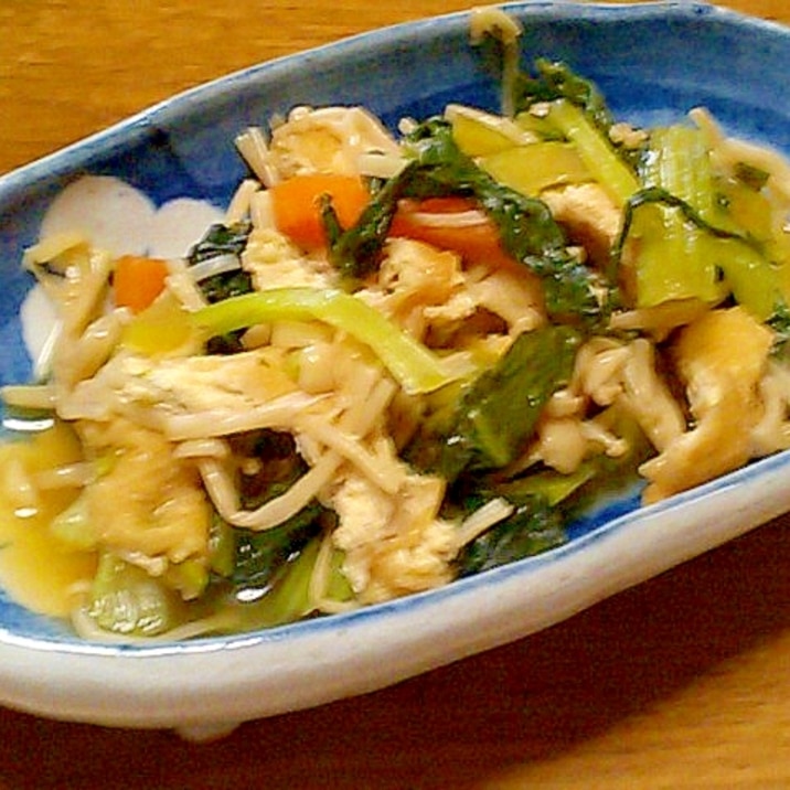 小松菜、、えのき、油揚げのめんつゆで簡単煮浸し